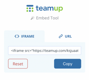 Option to copy iFrame code or URL from Teamup embed wizard