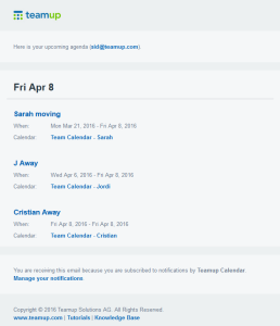 Teamup daily agenda example