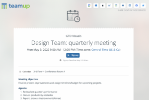 An event page showing meeting agenda