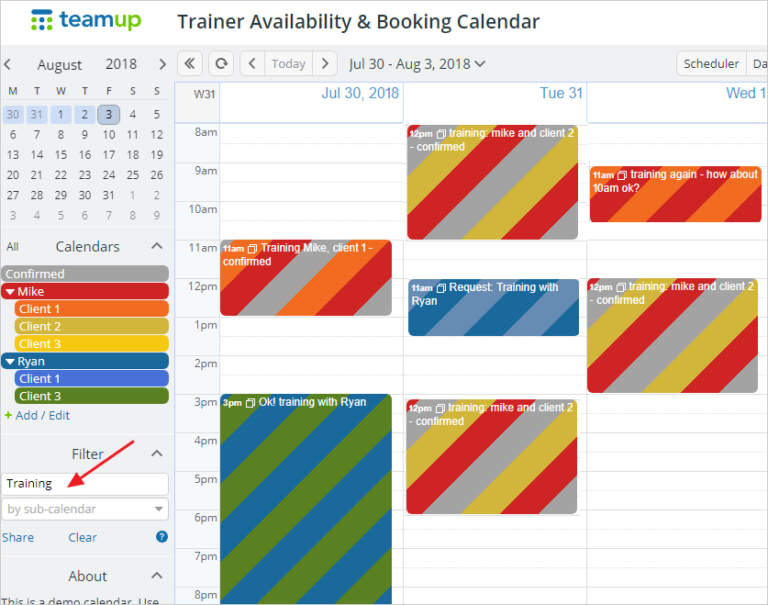 Filter Events in Teamup by Keyword, Calendar, and Custom Fields