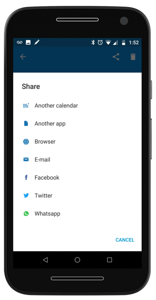 Event Sharing options via mobile for Teamup Calendar