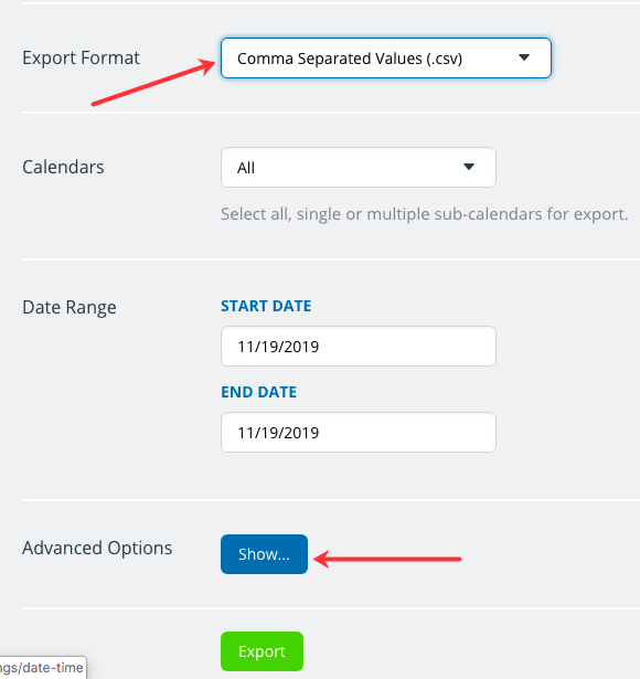 export calendars pro