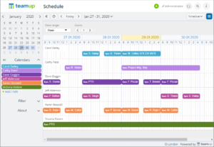The timeline calendar view with Teamup