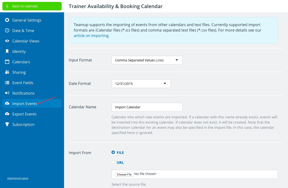 How to use Import Events in your Teamup calendar 