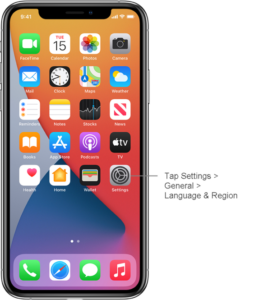 tap iphone settings to change app language