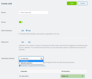 assign access permissions to calendar links