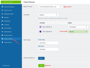 export calendar events to csv file