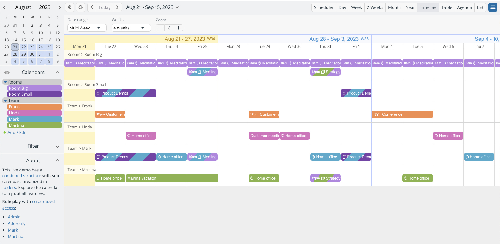 Live Demo Team And Room Schedule Live Demo Team And Room Schedule